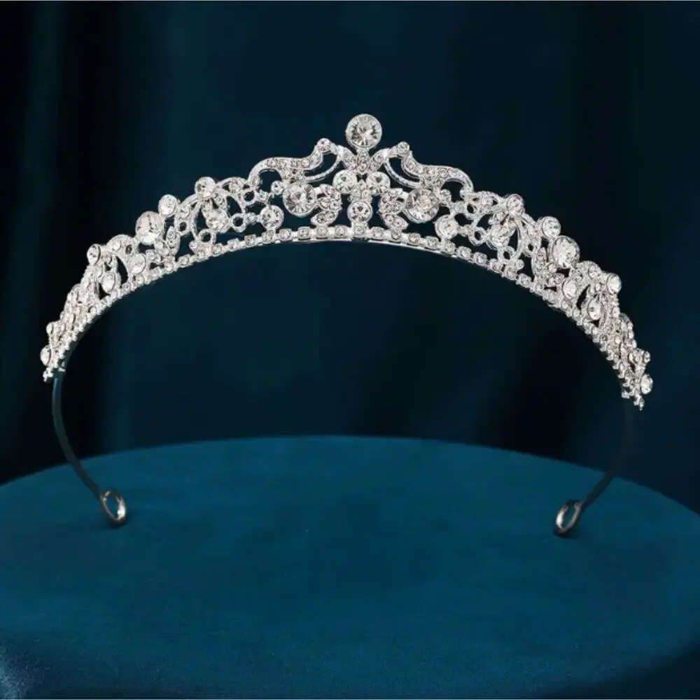 Wedding Tiara Elegant Silver Metal Clear Faux Jewels Rhinestone Design New # 16